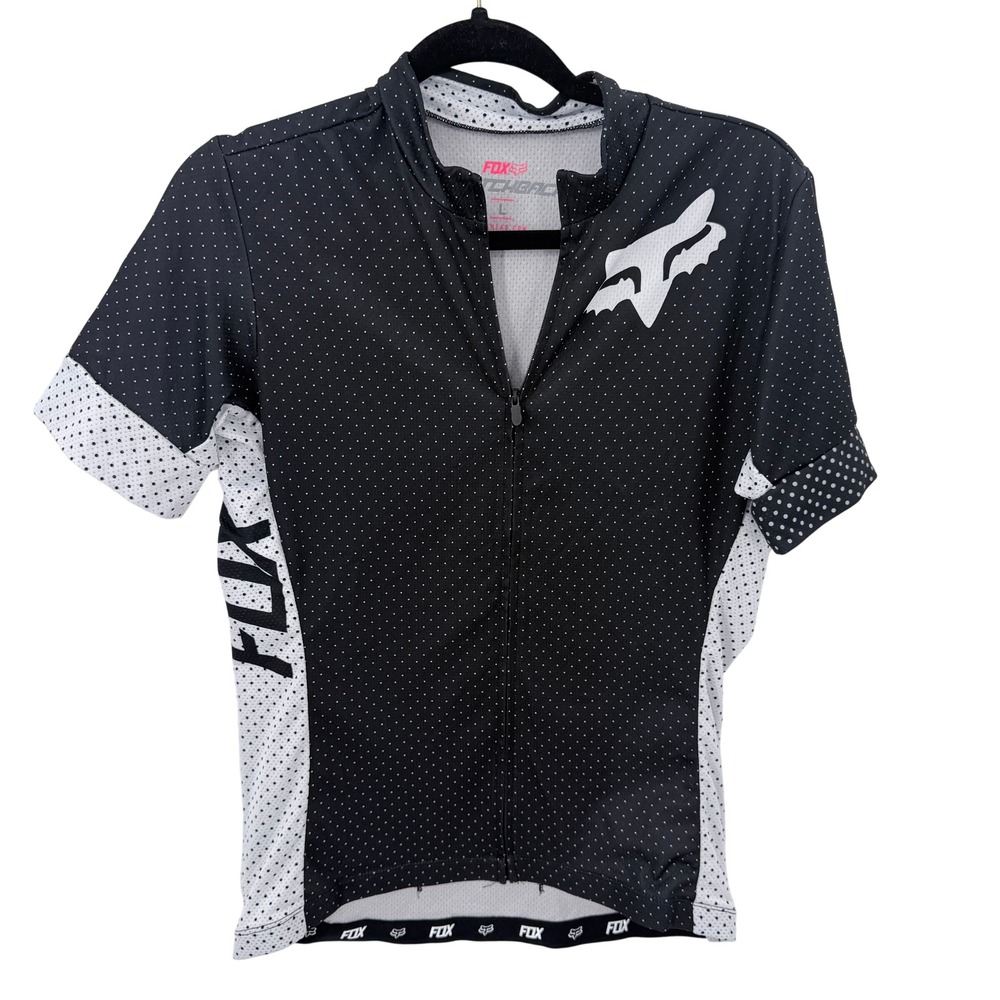 Fox Racing Switchback Womens Cycling Jersey Black White Polka Dot Full Zip Large